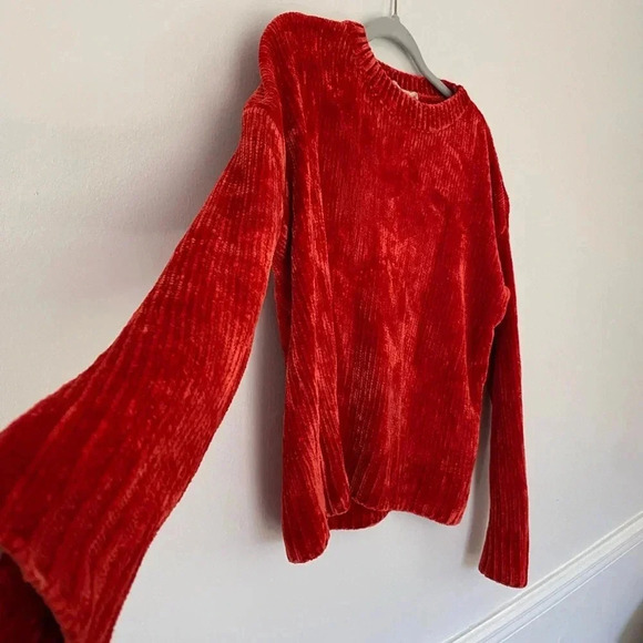 Molly Green Plush Chenille Sweater Red Cozycore Velvetcore Luxe Buttery Winter - Picture 4 of 7